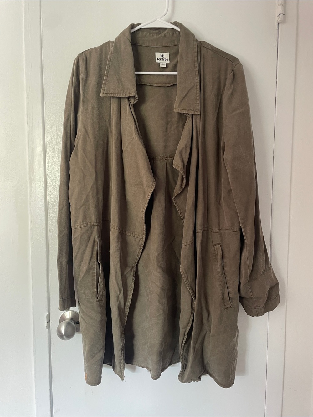 tentree Olive Lightweight Open-Front Trench Jacket
